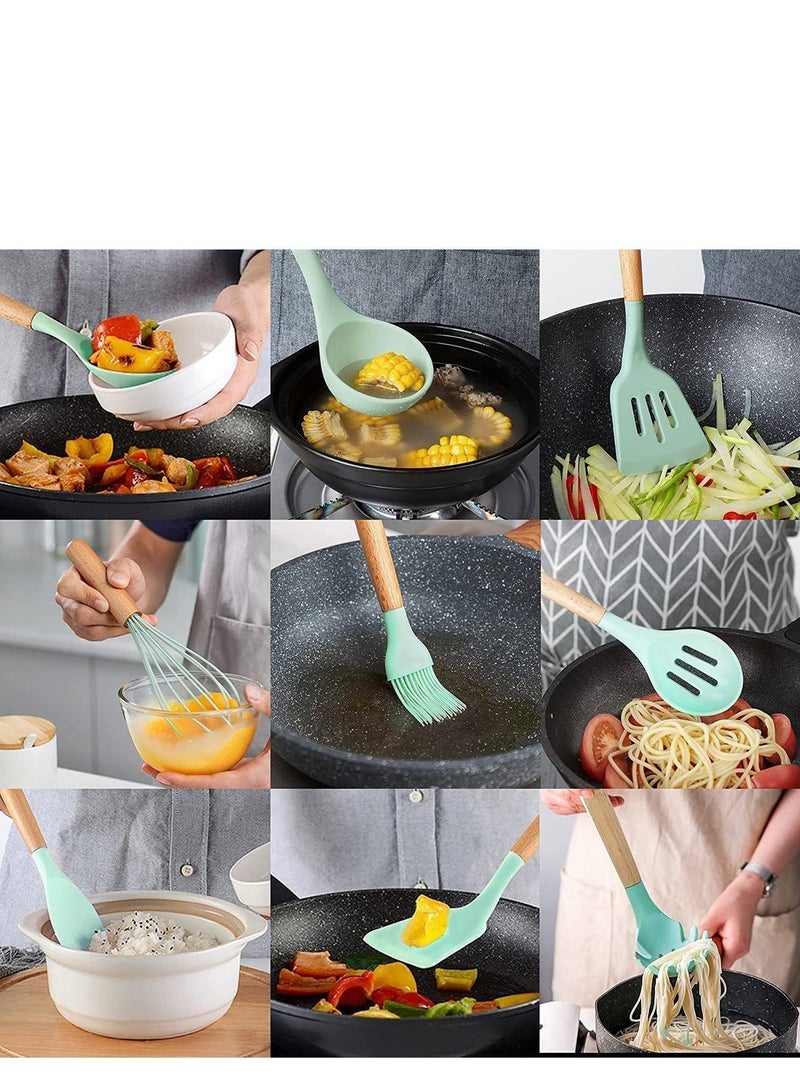 BIG CLICK 12 Pcs Silicone Cooking Utensil Kitchen Set with Organizer Cup Holder, Kitchen Utensils Set with Wood Handles for Nonstick Cookware Set, Great Kitchen Tools - Image 3